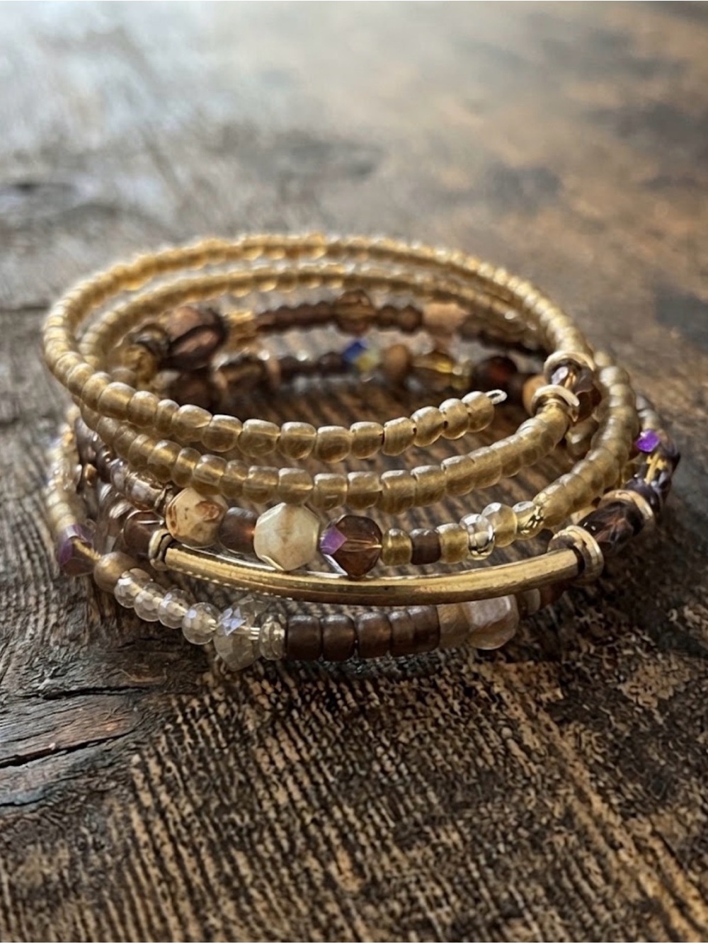 Bohemian Gold and Brown Beaded Wrap Bracelet